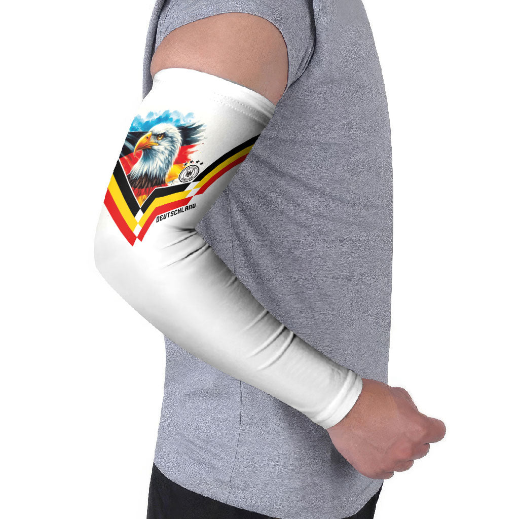 Custom Germany National Football Arm Sleeves Deutschland Eagle Watercolor Splash Geometric Flag Stripe Pattern Art