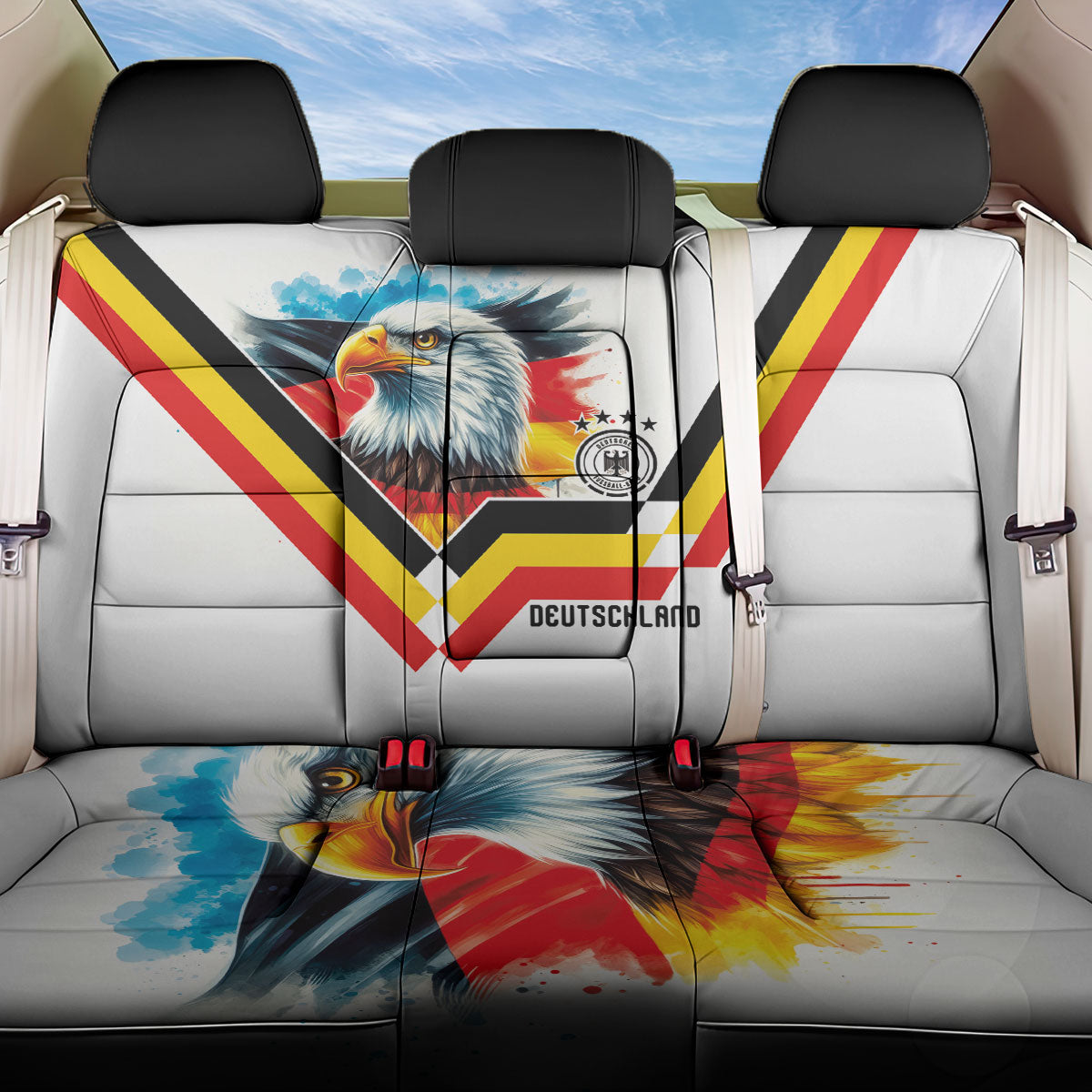 Germany National Football Back Car Seat Cover Deutschland Eagle Watercolor Splash Geometric Flag Stripe Pattern Art