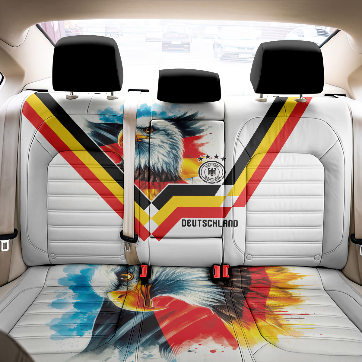 Germany National Football Back Car Seat Cover Deutschland Eagle Watercolor Splash Geometric Flag Stripe Pattern Art