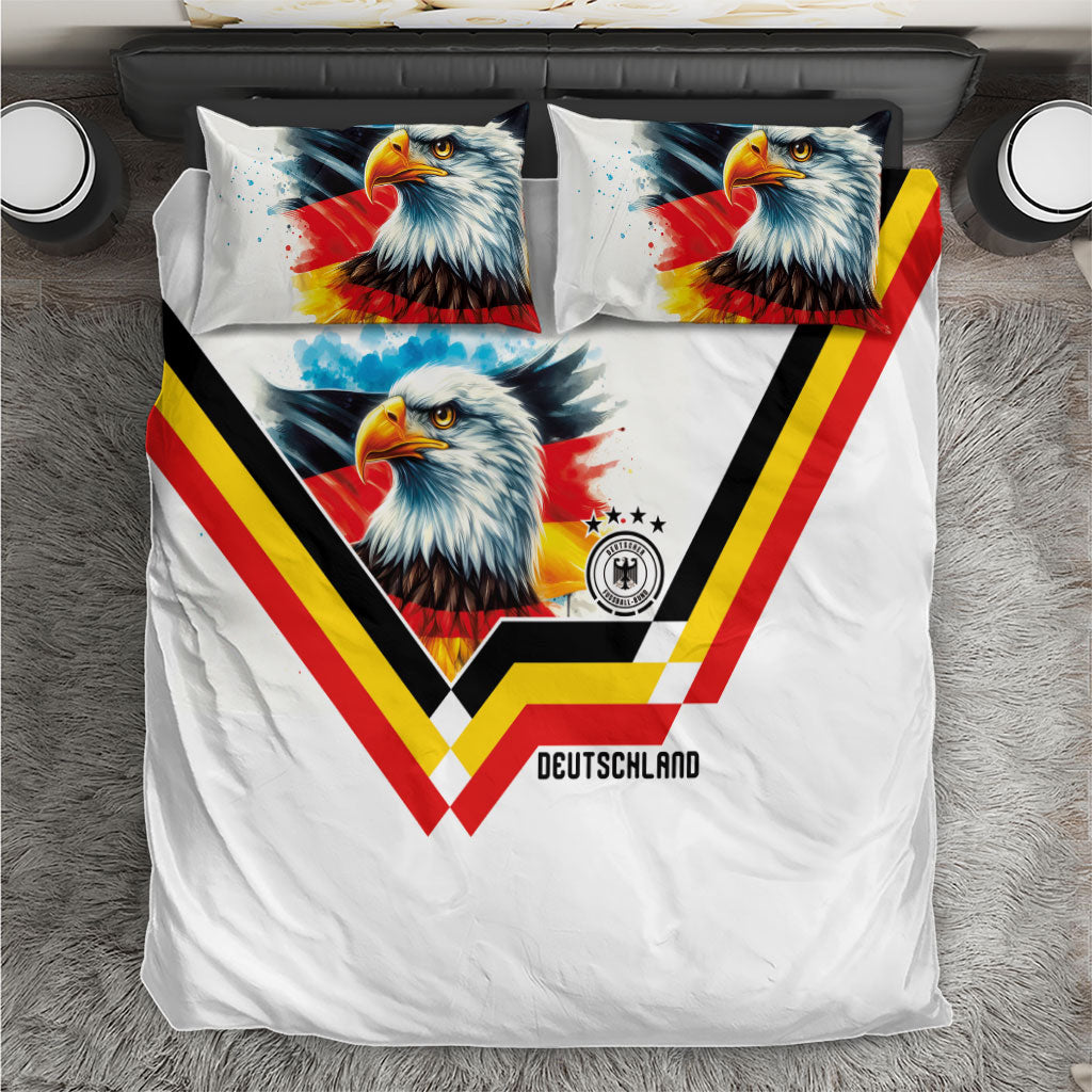 Germany National Football Bedding Set Deutschland Eagle Watercolor Splash Geometric Flag Stripe Pattern Art