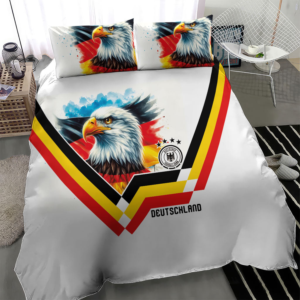 Germany National Football Bedding Set Deutschland Eagle Watercolor Splash Geometric Flag Stripe Pattern Art