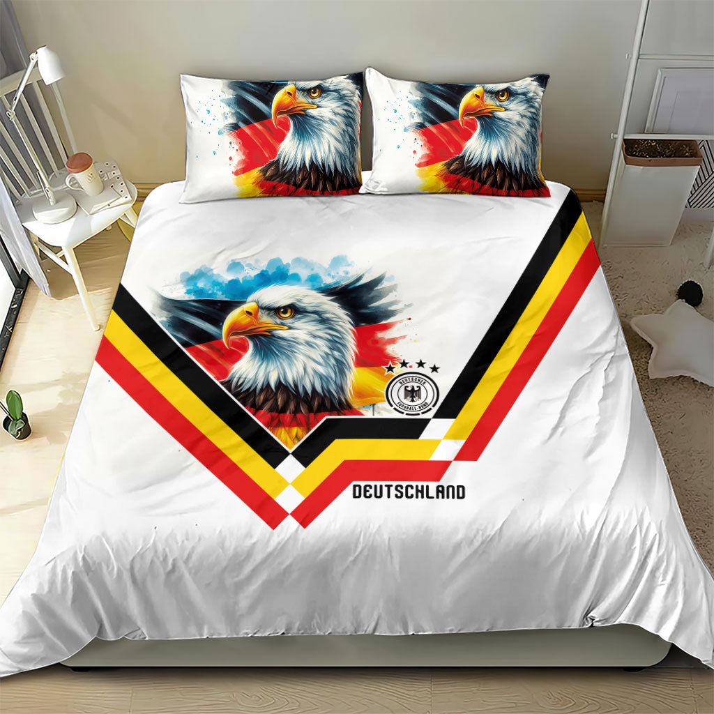 Germany National Football Bedding Set Deutschland Eagle Watercolor Splash Geometric Flag Stripe Pattern Art