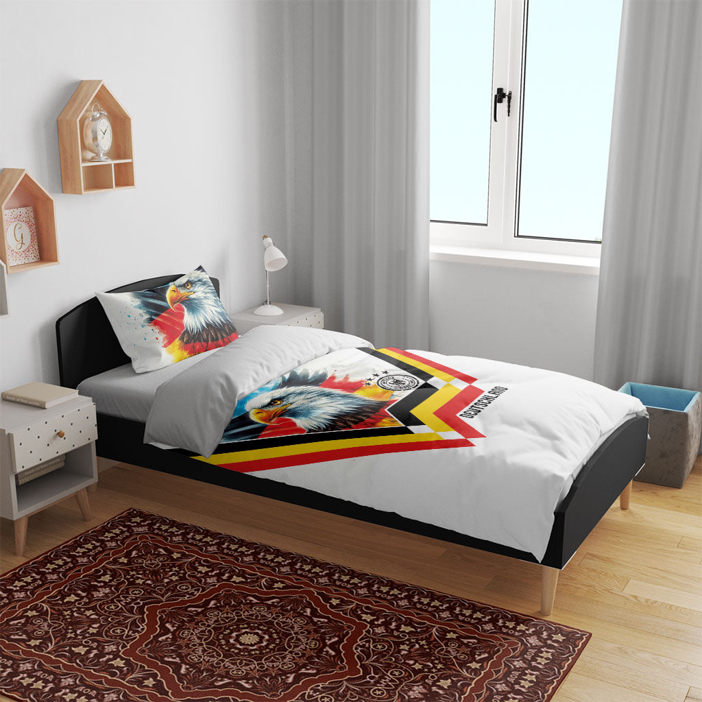Germany National Football Bedding Set Deutschland Eagle Watercolor Splash Geometric Flag Stripe Pattern Art