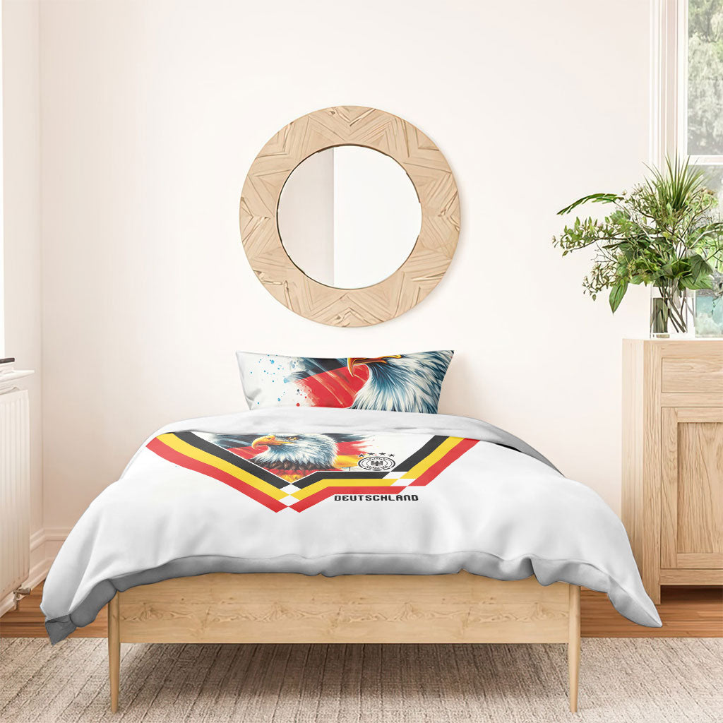 Germany National Football Bedding Set Deutschland Eagle Watercolor Splash Geometric Flag Stripe Pattern Art