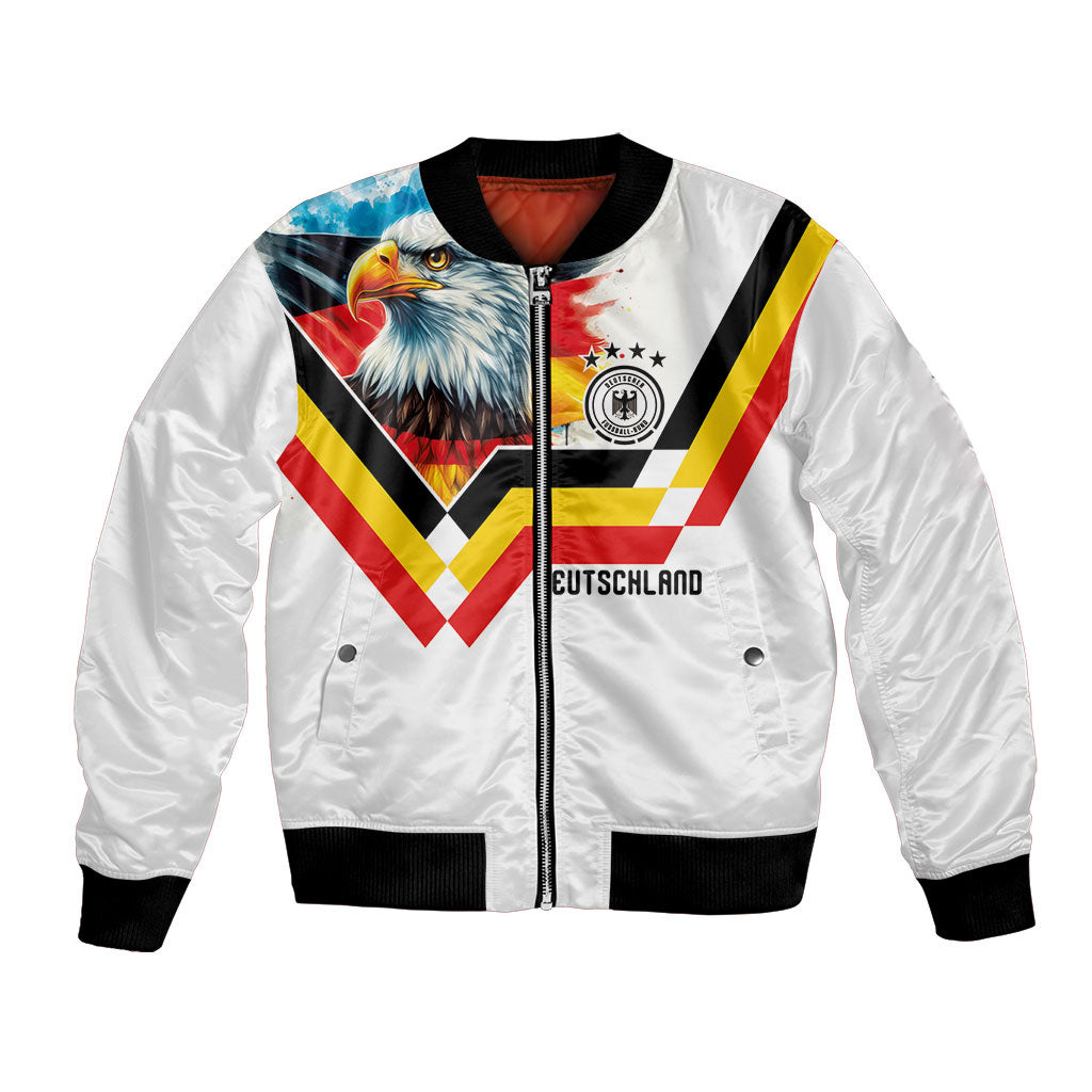 Custom Germany National Football Bomber Jacket Deutschland Eagle Watercolor Splash Geometric Flag Stripe Pattern Art