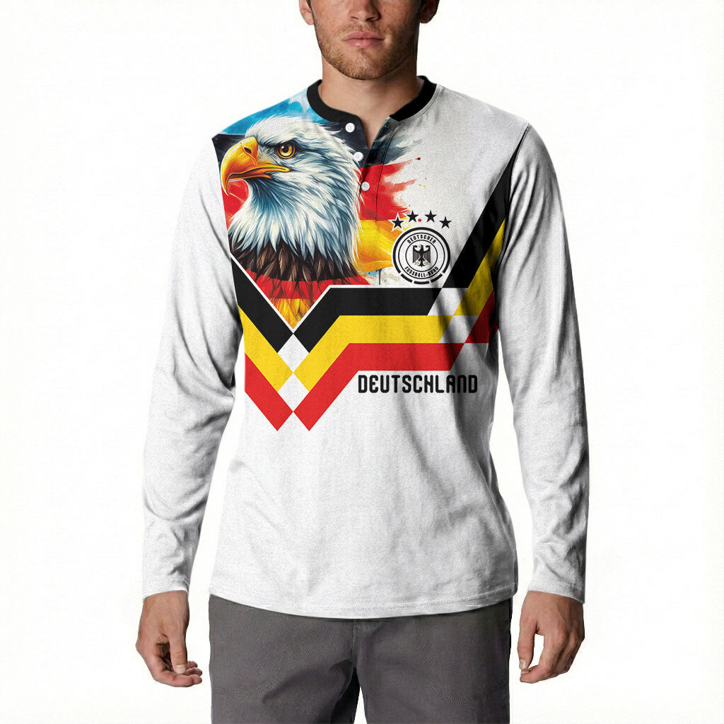 Custom Germany National Football Button Sweatshirt Deutschland Eagle Watercolor Splash Geometric Flag Stripe Pattern Art
