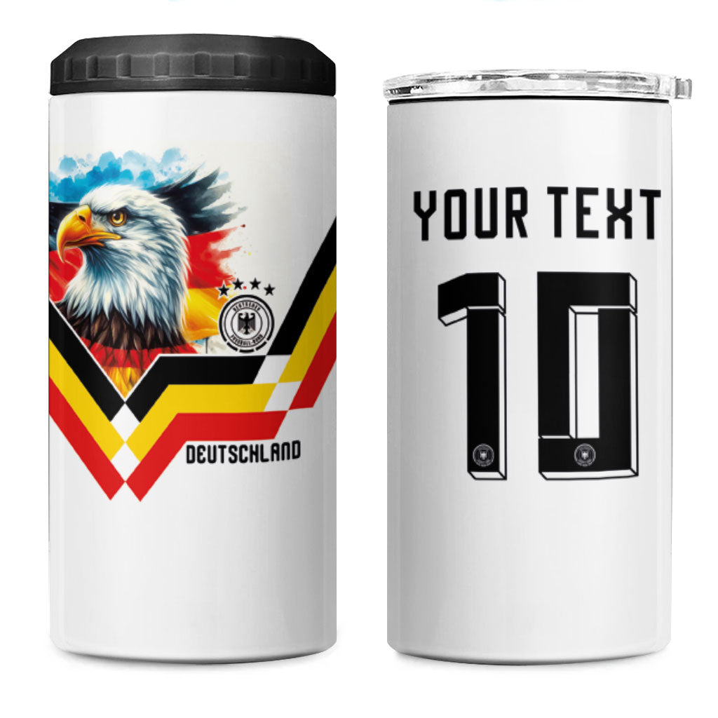 Custom Germany National Football 4 in 1 Can Cooler Tumbler Deutschland Eagle Watercolor Splash Geometric Flag Stripe Pattern Art