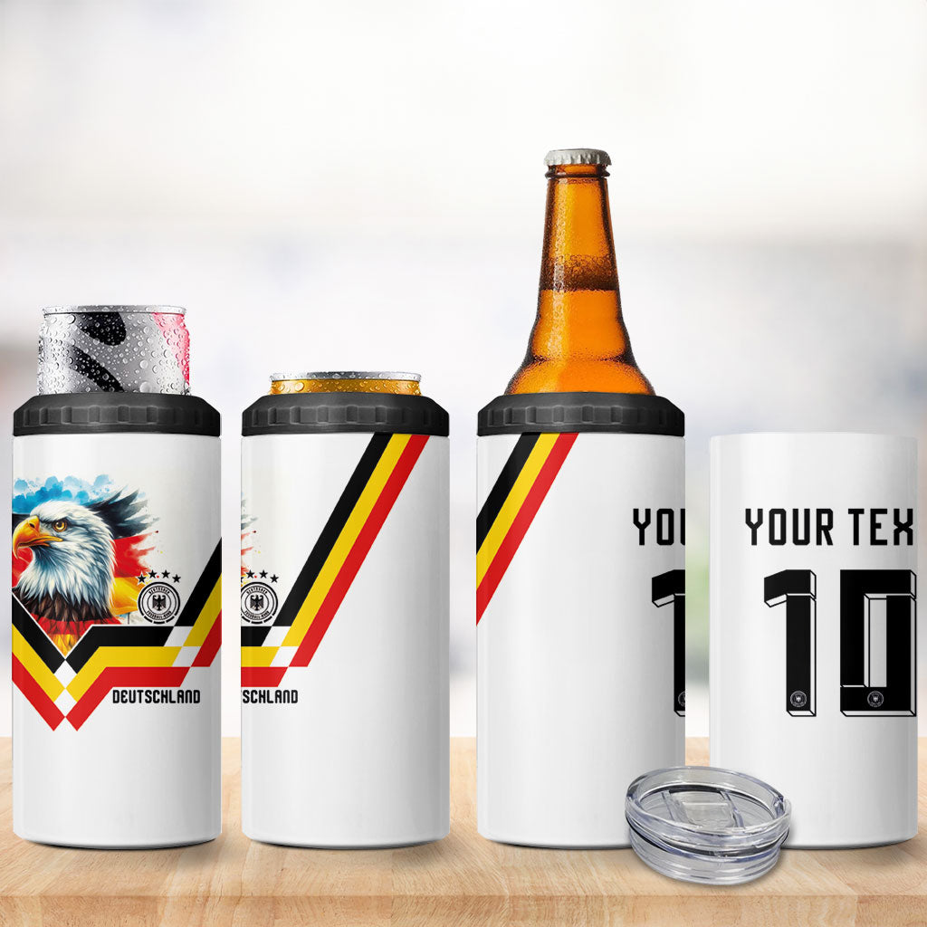 Custom Germany National Football 4 in 1 Can Cooler Tumbler Deutschland Eagle Watercolor Splash Geometric Flag Stripe Pattern Art