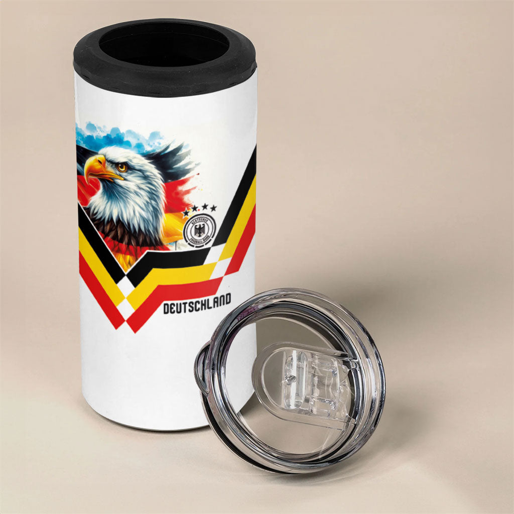 Custom Germany National Football 4 in 1 Can Cooler Tumbler Deutschland Eagle Watercolor Splash Geometric Flag Stripe Pattern Art