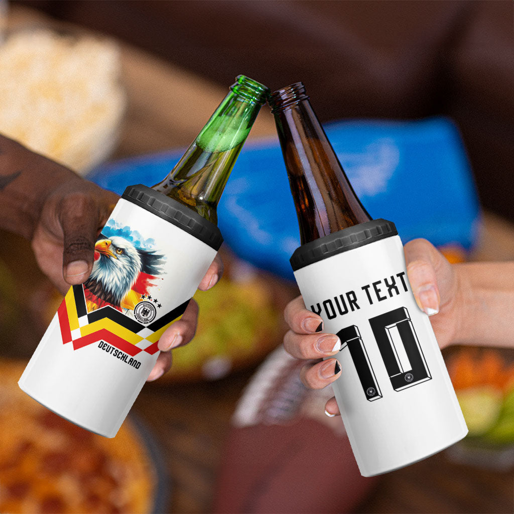 Custom Germany National Football 4 in 1 Can Cooler Tumbler Deutschland Eagle Watercolor Splash Geometric Flag Stripe Pattern Art