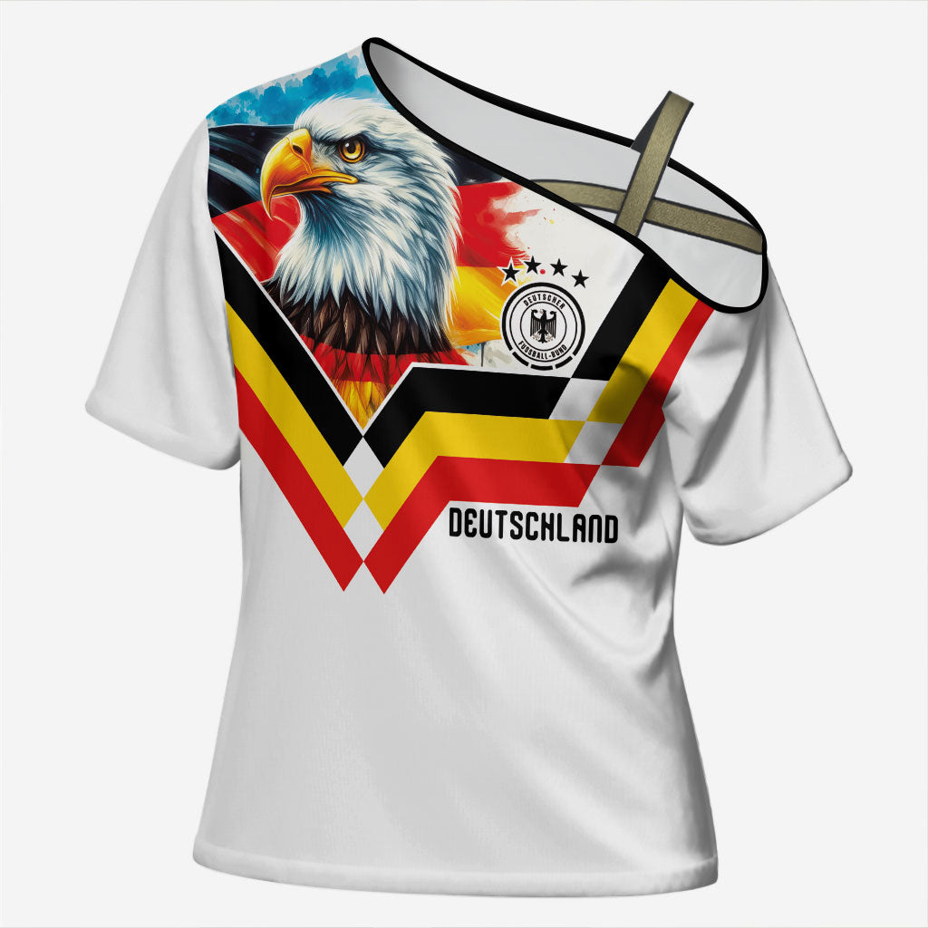 Custom Germany National Football Cross Shoulder Shirt Deutschland Eagle Watercolor Splash Geometric Flag Stripe Pattern Art