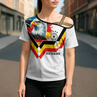 Custom Germany National Football Cross Shoulder Shirt Deutschland Eagle Watercolor Splash Geometric Flag Stripe Pattern Art