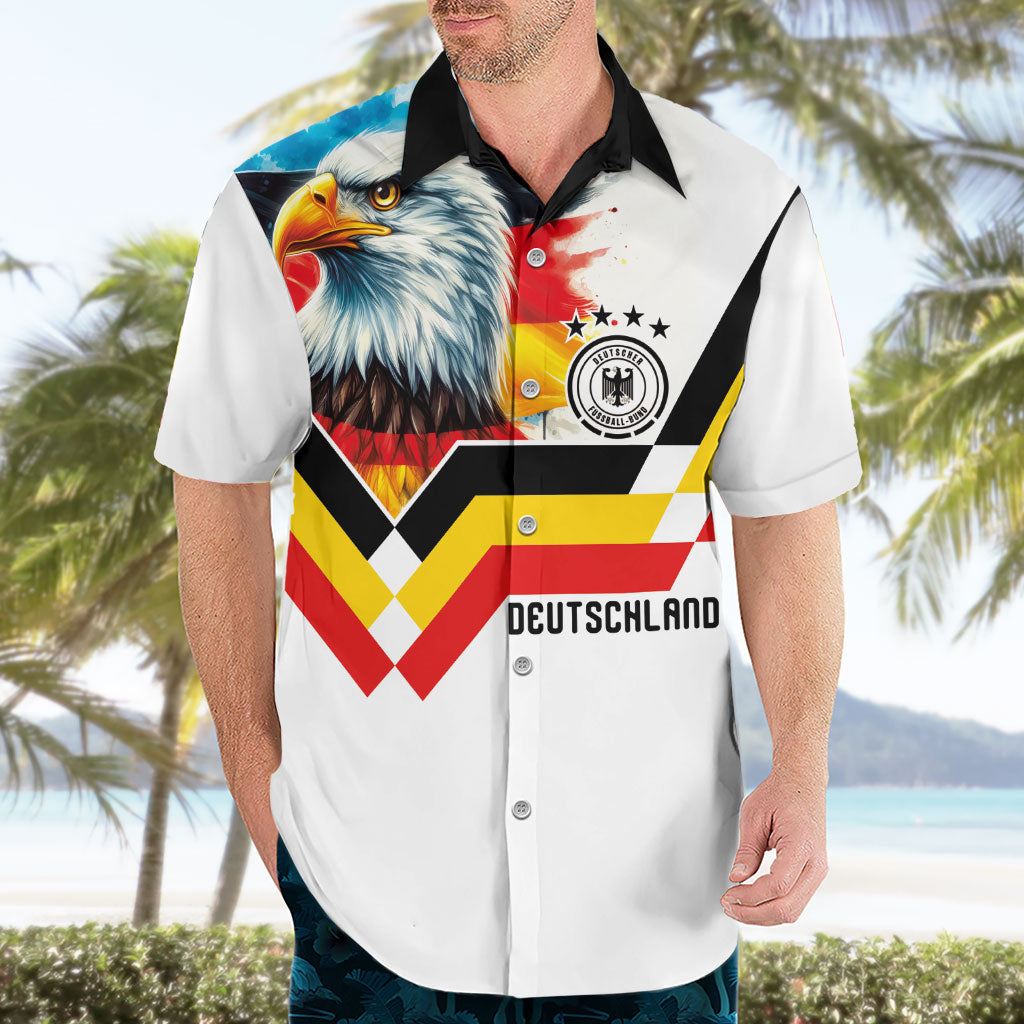 Custom Germany National Football Hawaiian Shirt Deutschland Eagle Watercolor Splash Geometric Flag Stripe Pattern Art