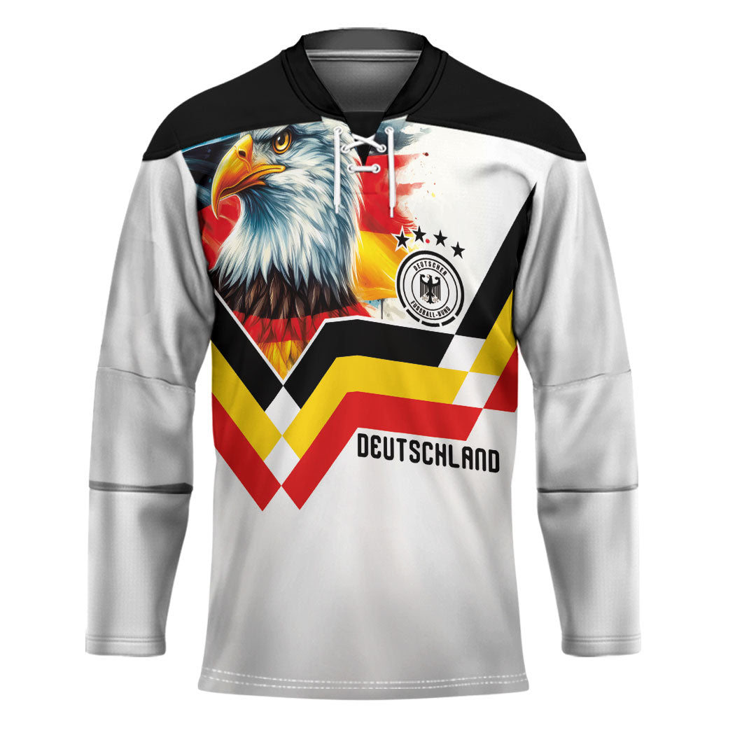 Custom Germany National Football Hockey Jersey Deutschland Eagle Watercolor Splash Geometric Flag Stripe Pattern Art