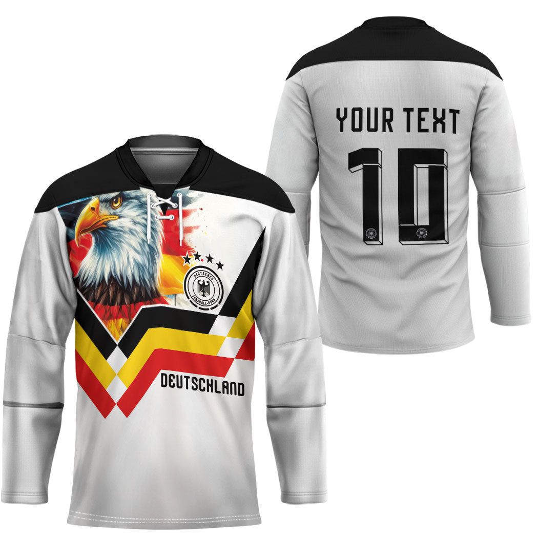 Custom Germany National Football Hockey Jersey Deutschland Eagle Watercolor Splash Geometric Flag Stripe Pattern Art