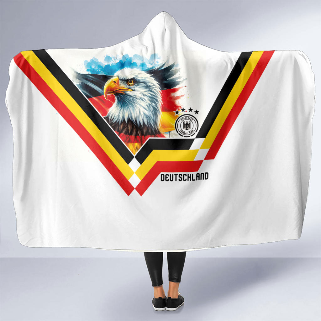 Germany National Football Hooded Blanket Deutschland Eagle Watercolor Splash Geometric Flag Stripe Pattern Art