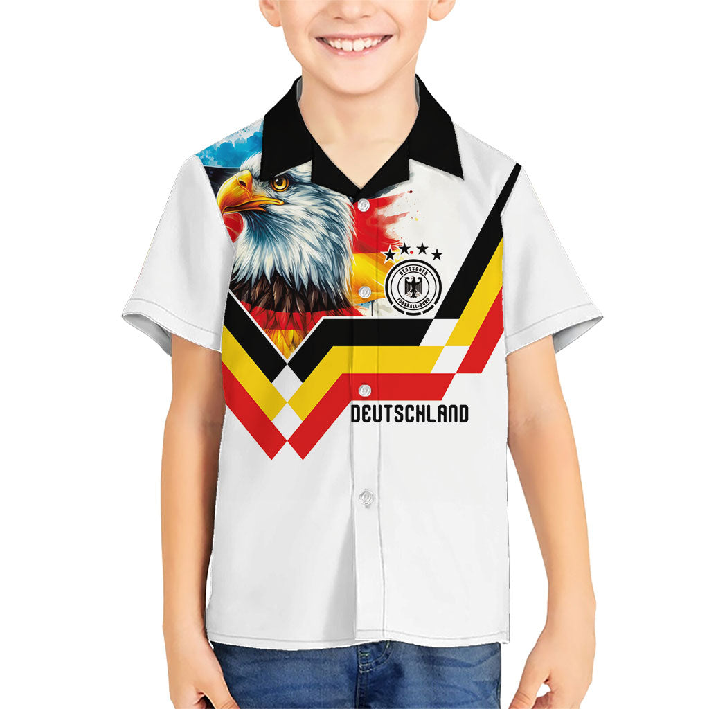 Custom Germany National Football Kid Hawaiian Shirt Deutschland Eagle Watercolor Splash Geometric Flag Stripe Pattern Art