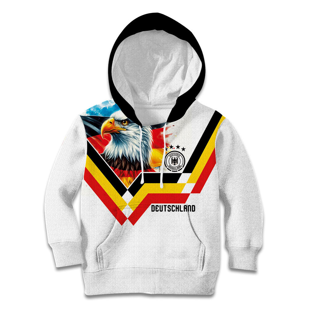 Custom Germany National Football Kid Hoodie Deutschland Eagle Watercolor Splash Geometric Flag Stripe Pattern Art