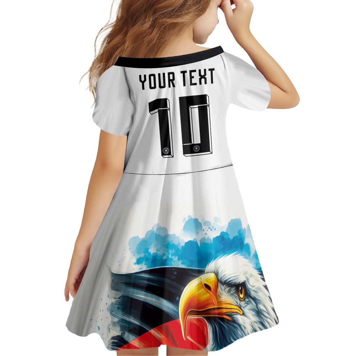 Custom Germany National Football Kid Short Sleeve Dress Deutschland Eagle Watercolor Splash Geometric Flag Stripe Pattern Art