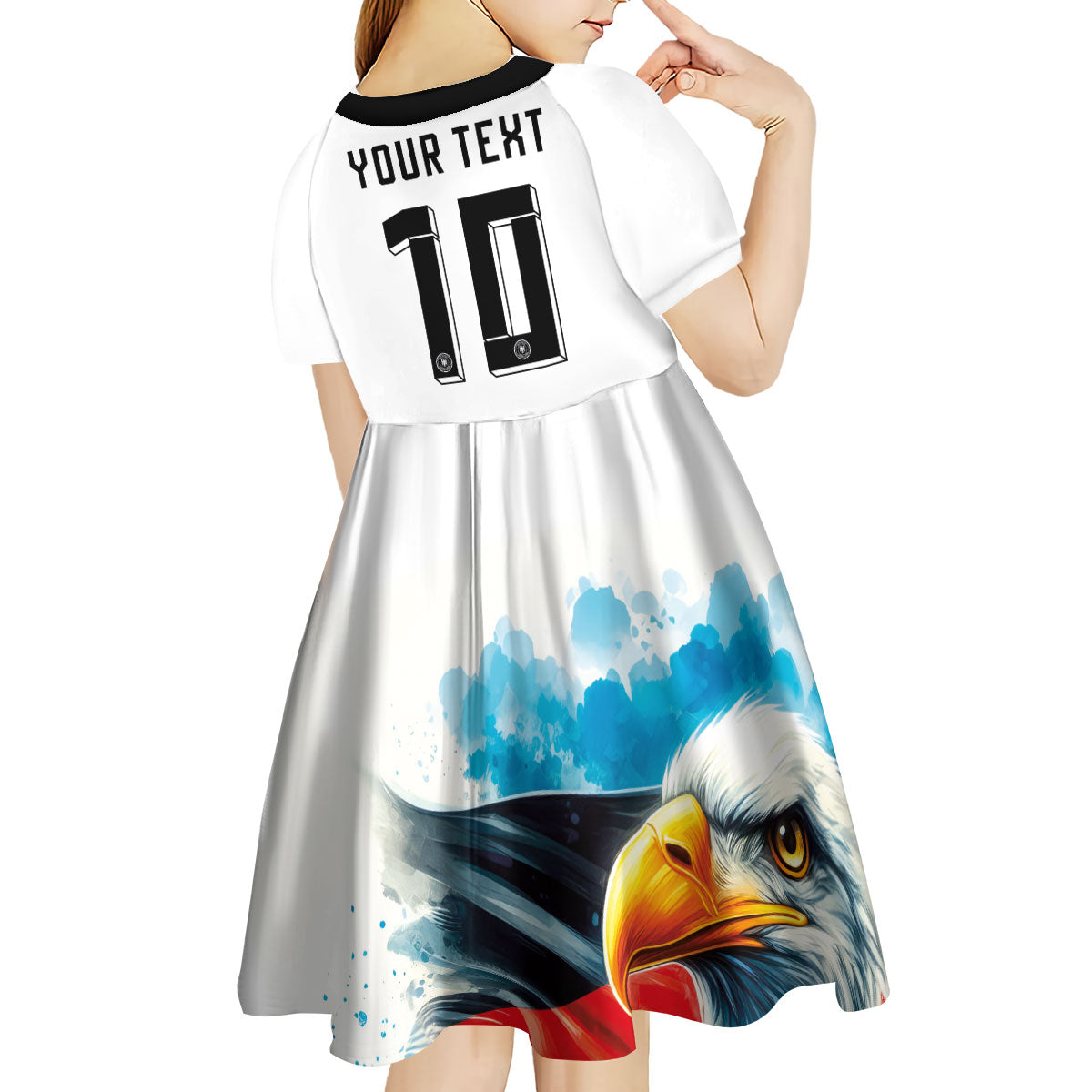Custom Germany National Football Kid Short Sleeve Dress Deutschland Eagle Watercolor Splash Geometric Flag Stripe Pattern Art