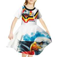 Custom Germany National Football Kid Short Sleeve Dress Deutschland Eagle Watercolor Splash Geometric Flag Stripe Pattern Art