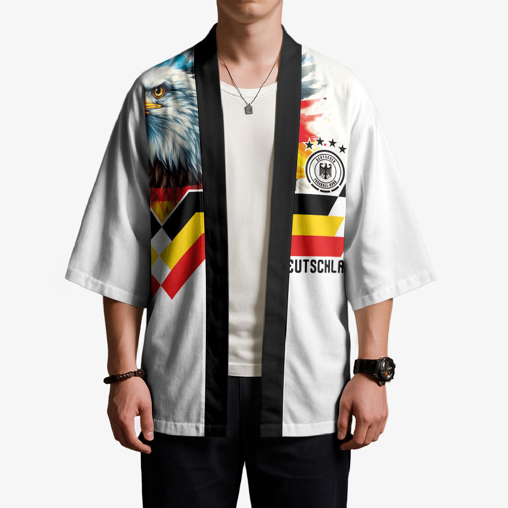 Custom Germany National Football Kimono Deutschland Eagle Watercolor Splash Geometric Flag Stripe Pattern Art