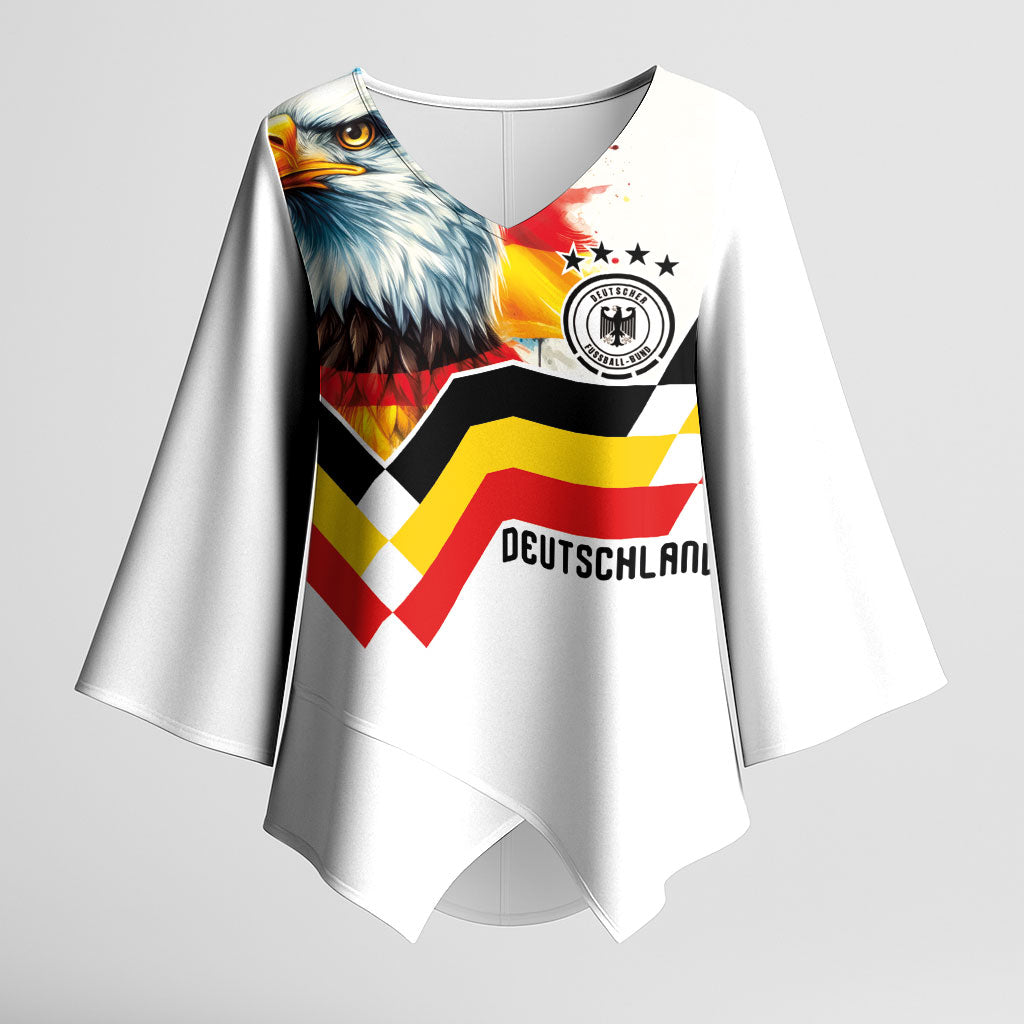 Custom Germany National Football Kimono Sleeve Blouse Deutschland Eagle Watercolor Splash Geometric Flag Stripe Pattern Art