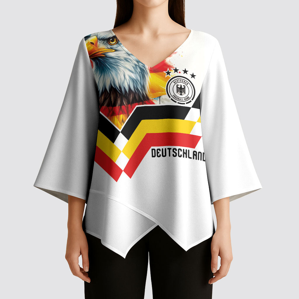 Custom Germany National Football Kimono Sleeve Blouse Deutschland Eagle Watercolor Splash Geometric Flag Stripe Pattern Art