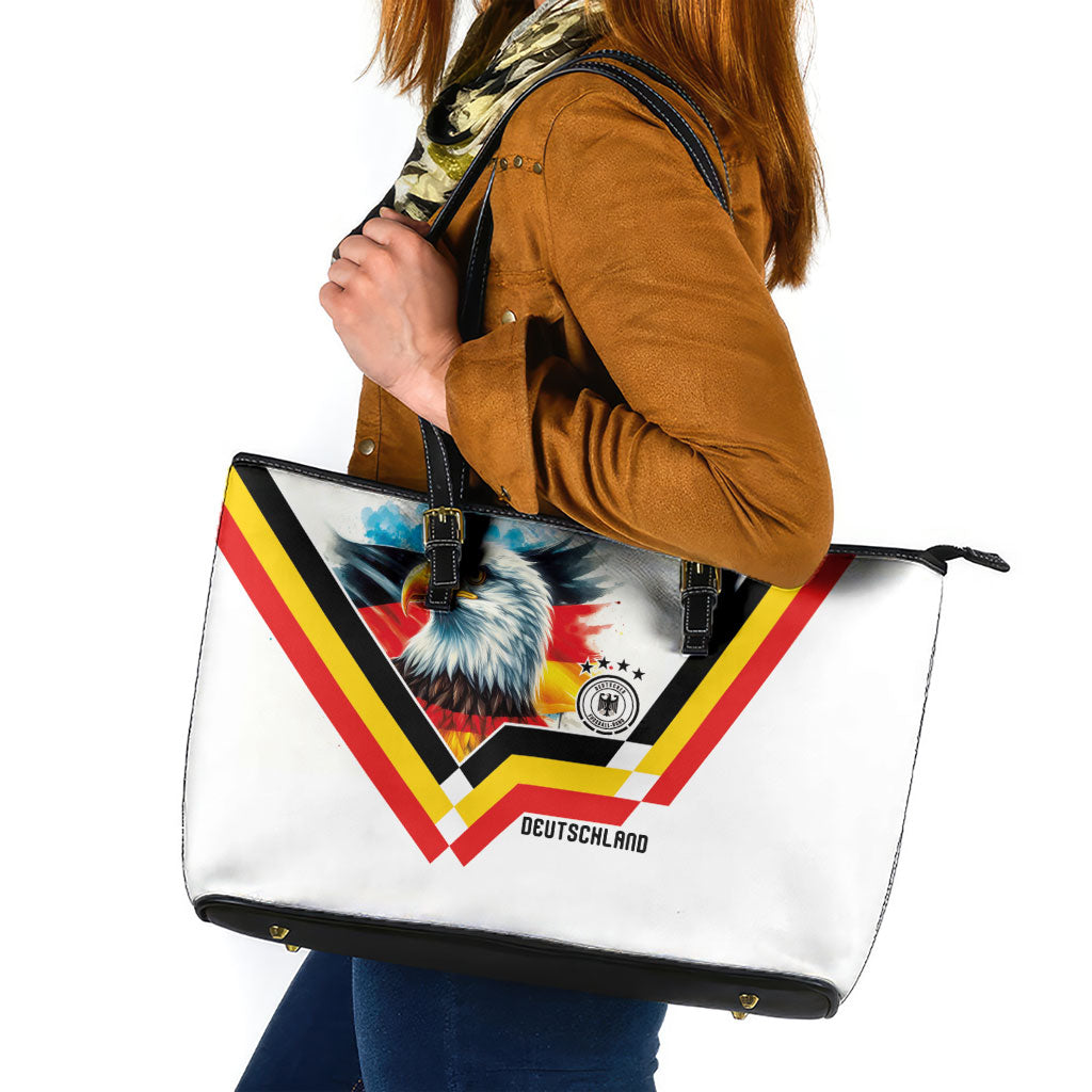 Germany National Football Leather Tote Bag Deutschland Eagle Watercolor Splash Geometric Flag Stripe Pattern Art
