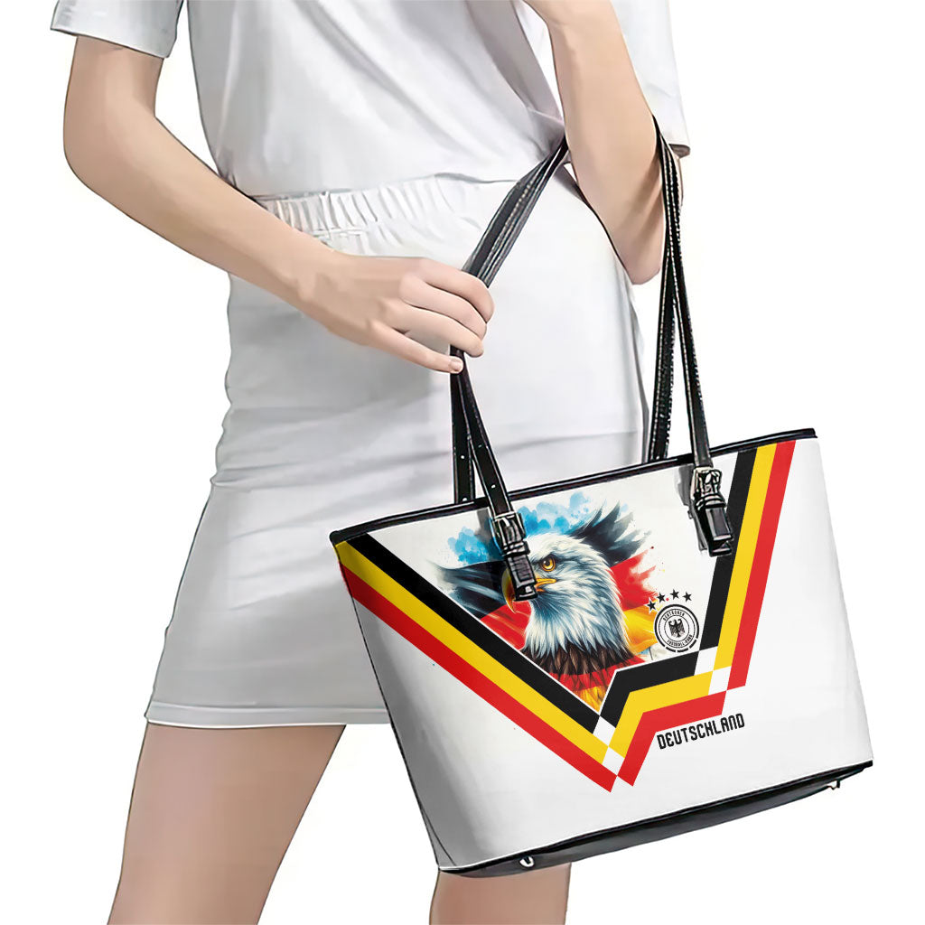 Germany National Football Leather Tote Bag Deutschland Eagle Watercolor Splash Geometric Flag Stripe Pattern Art