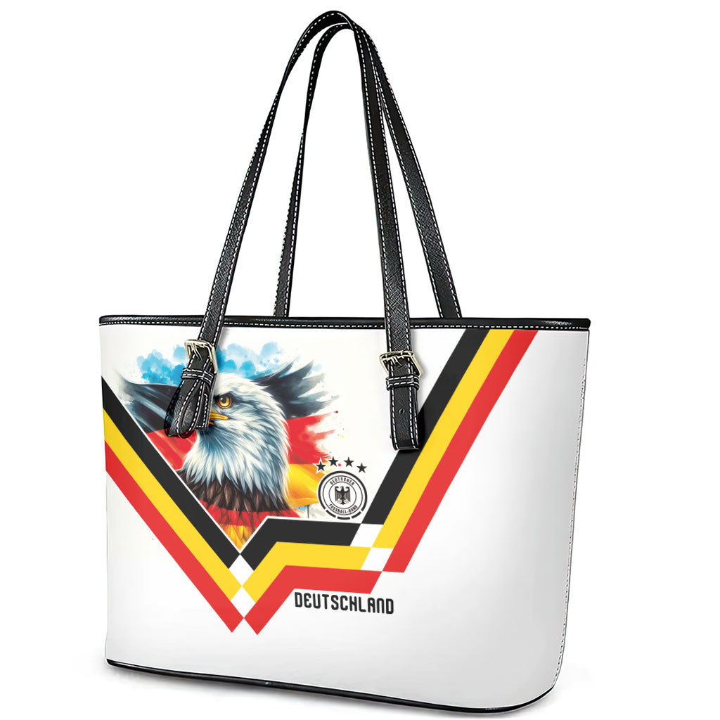 Germany National Football Leather Tote Bag Deutschland Eagle Watercolor Splash Geometric Flag Stripe Pattern Art