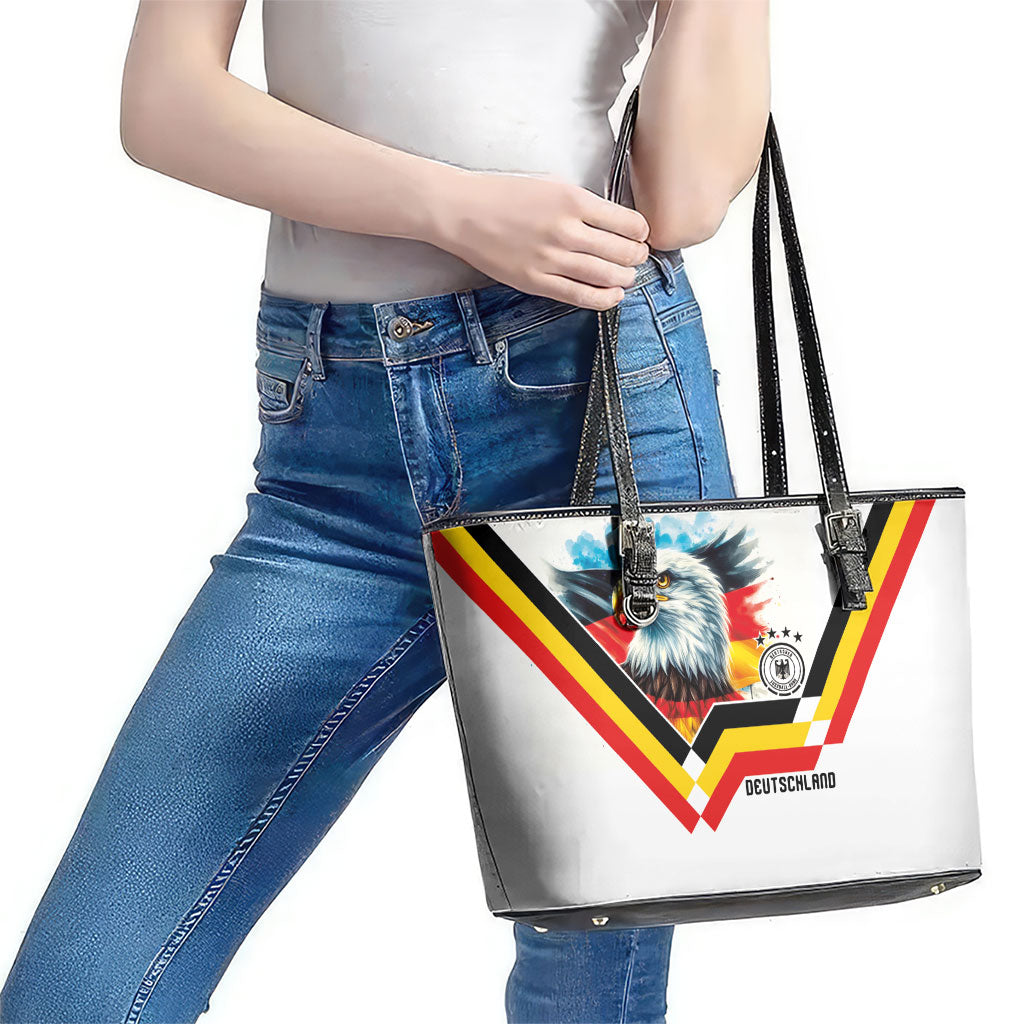 Germany National Football Leather Tote Bag Deutschland Eagle Watercolor Splash Geometric Flag Stripe Pattern Art