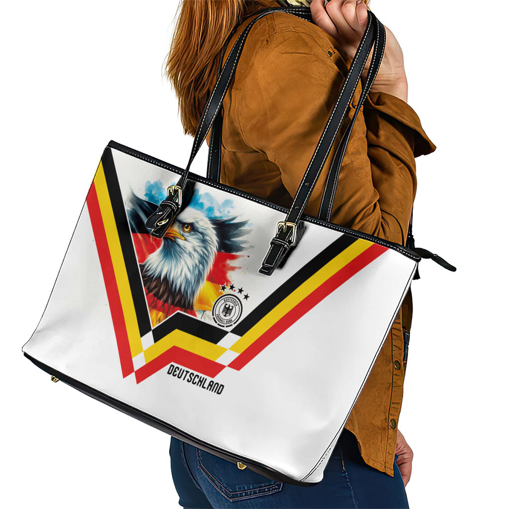 Germany National Football Leather Tote Bag Deutschland Eagle Watercolor Splash Geometric Flag Stripe Pattern Art
