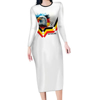 Custom Germany National Football Long Sleeve Bodycon Dress Deutschland Eagle Watercolor Splash Geometric Flag Stripe Pattern Art