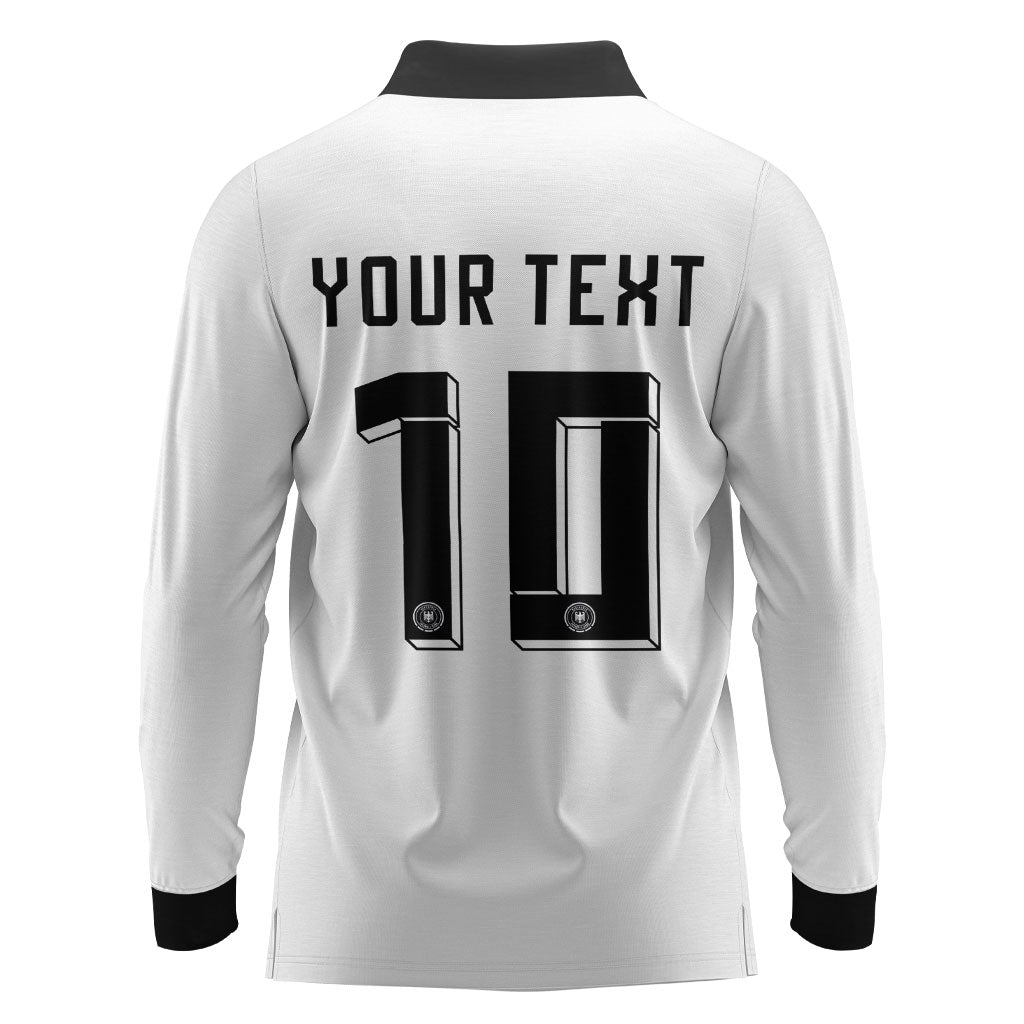 Custom Germany National Football Long Sleeve Polo Shirt Deutschland Eagle Watercolor Splash Geometric Flag Stripe Pattern Art