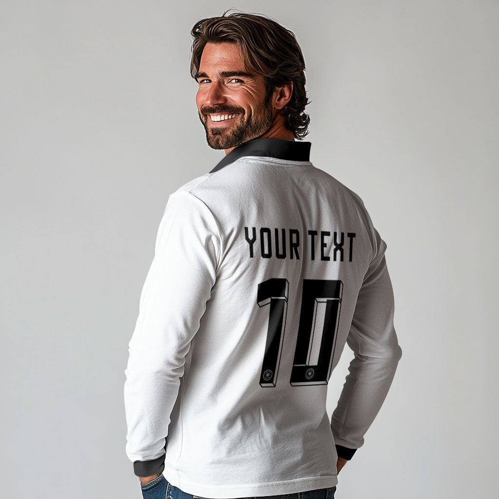 Custom Germany National Football Long Sleeve Polo Shirt Deutschland Eagle Watercolor Splash Geometric Flag Stripe Pattern Art