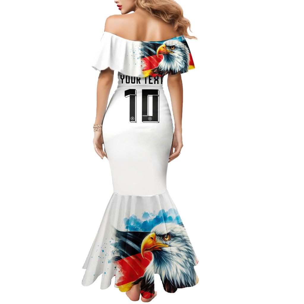 Custom Germany National Football Mermaid Dress Deutschland Eagle Watercolor Splash Geometric Flag Stripe Pattern Art