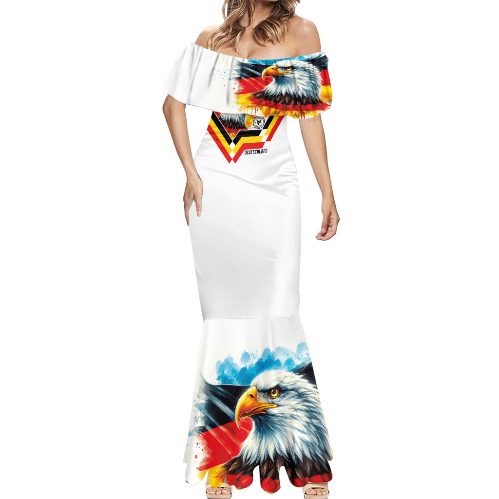 Custom Germany National Football Mermaid Dress Deutschland Eagle Watercolor Splash Geometric Flag Stripe Pattern Art