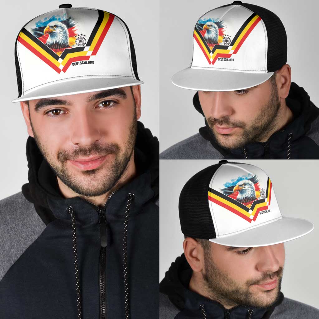Germany National Football Mesh Trucker Cap Deutschland Eagle Watercolor Splash Geometric Flag Stripe Pattern Art