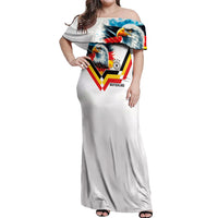 Custom Germany National Football Off Shoulder Maxi Dress Deutschland Eagle Watercolor Splash Geometric Flag Stripe Pattern Art
