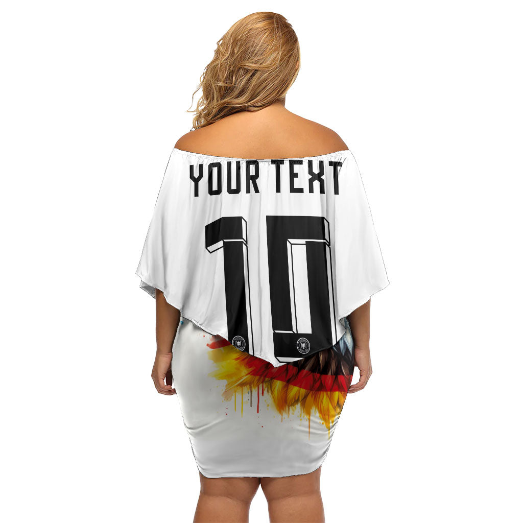 Custom Germany National Football Off Shoulder Short Dress Deutschland Eagle Watercolor Splash Geometric Flag Stripe Pattern Art