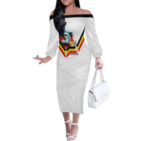 Custom Germany National Football Off The Shoulder Long Sleeve Dress Deutschland Eagle Watercolor Splash Geometric Flag Stripe Pattern Art
