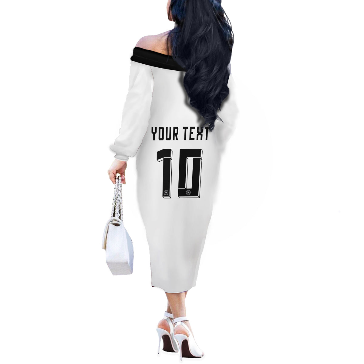 Custom Germany National Football Off The Shoulder Long Sleeve Dress Deutschland Eagle Watercolor Splash Geometric Flag Stripe Pattern Art