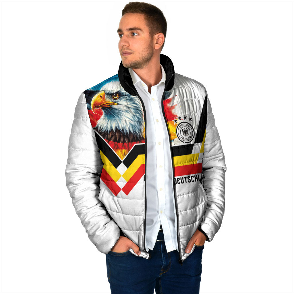 Custom Germany National Football Padded Jacket Deutschland Eagle Watercolor Splash Geometric Flag Stripe Pattern Art
