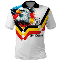 Custom Germany National Football Polo Shirt Deutschland Eagle Watercolor Splash Geometric Flag Stripe Pattern Art