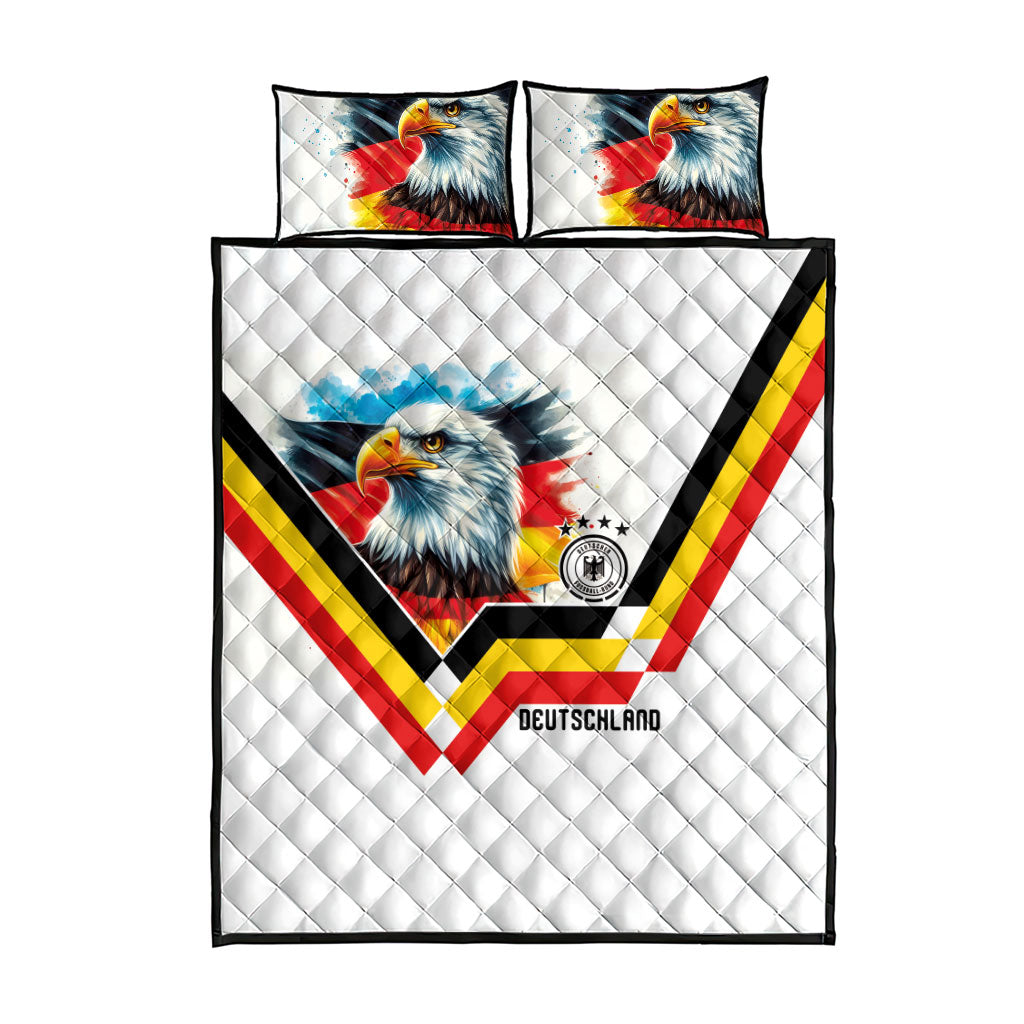 Germany National Football Quilt Bed Set Deutschland Eagle Watercolor Splash Geometric Flag Stripe Pattern Art