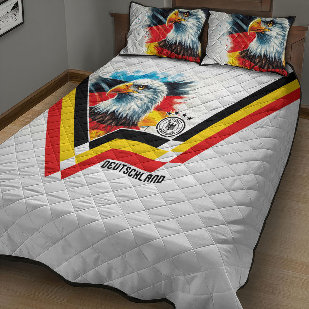 Germany National Football Quilt Bed Set Deutschland Eagle Watercolor Splash Geometric Flag Stripe Pattern Art