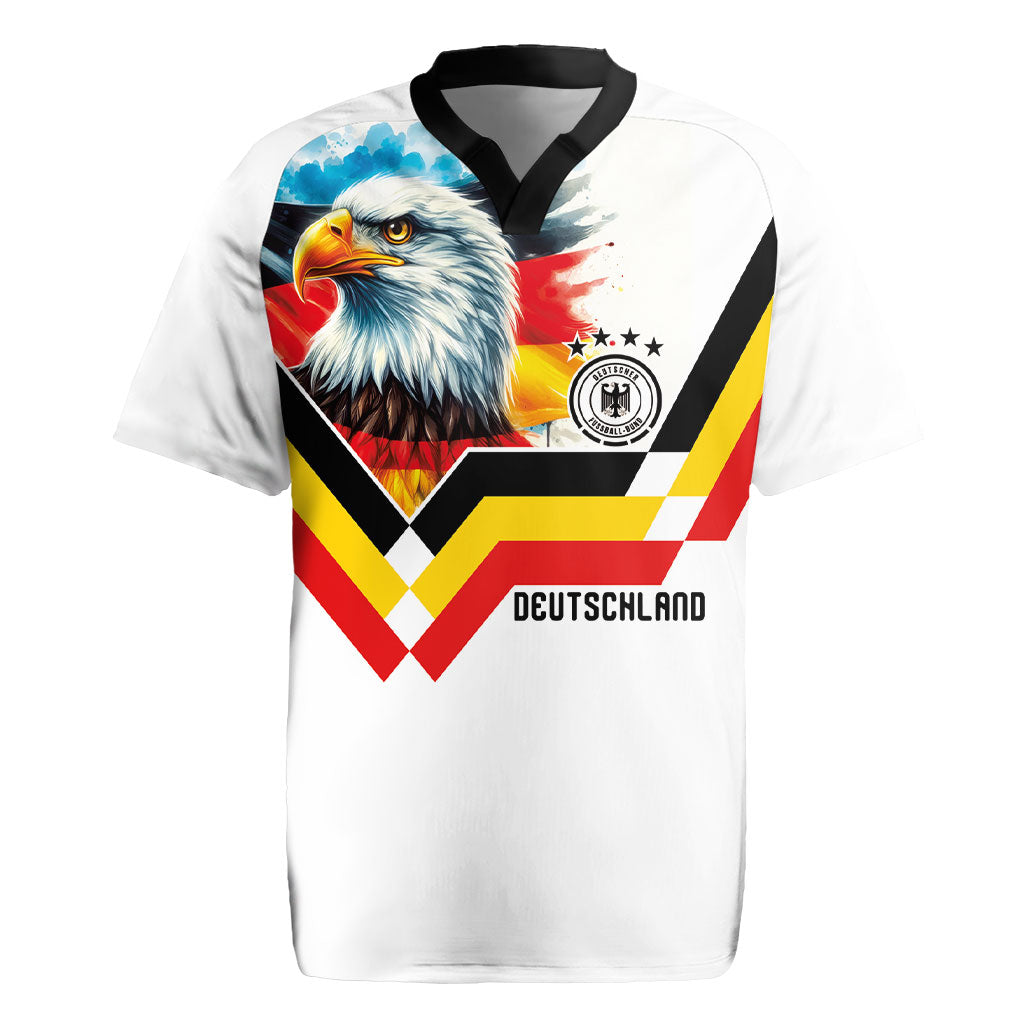Custom Germany National Football Rugby Jersey Deutschland Eagle Watercolor Splash Geometric Flag Stripe Pattern Art