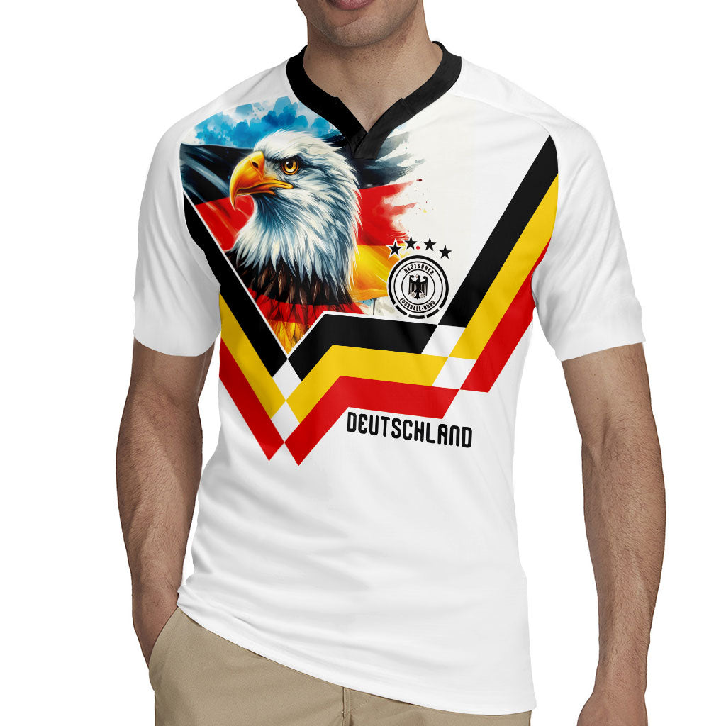 Custom Germany National Football Rugby Jersey Deutschland Eagle Watercolor Splash Geometric Flag Stripe Pattern Art