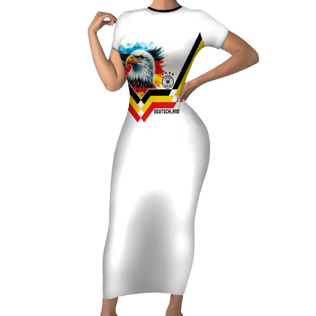 Custom Germany National Football Short Sleeve Bodycon Dress Deutschland Eagle Watercolor Splash Geometric Flag Stripe Pattern Art